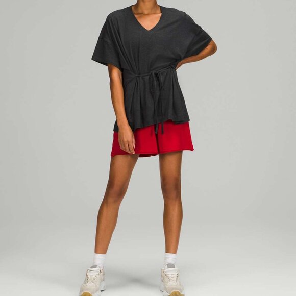 Tops - Lululemon Side Tie V-Neck Tee  Size 12 Charcoal Gray Oversized Fit